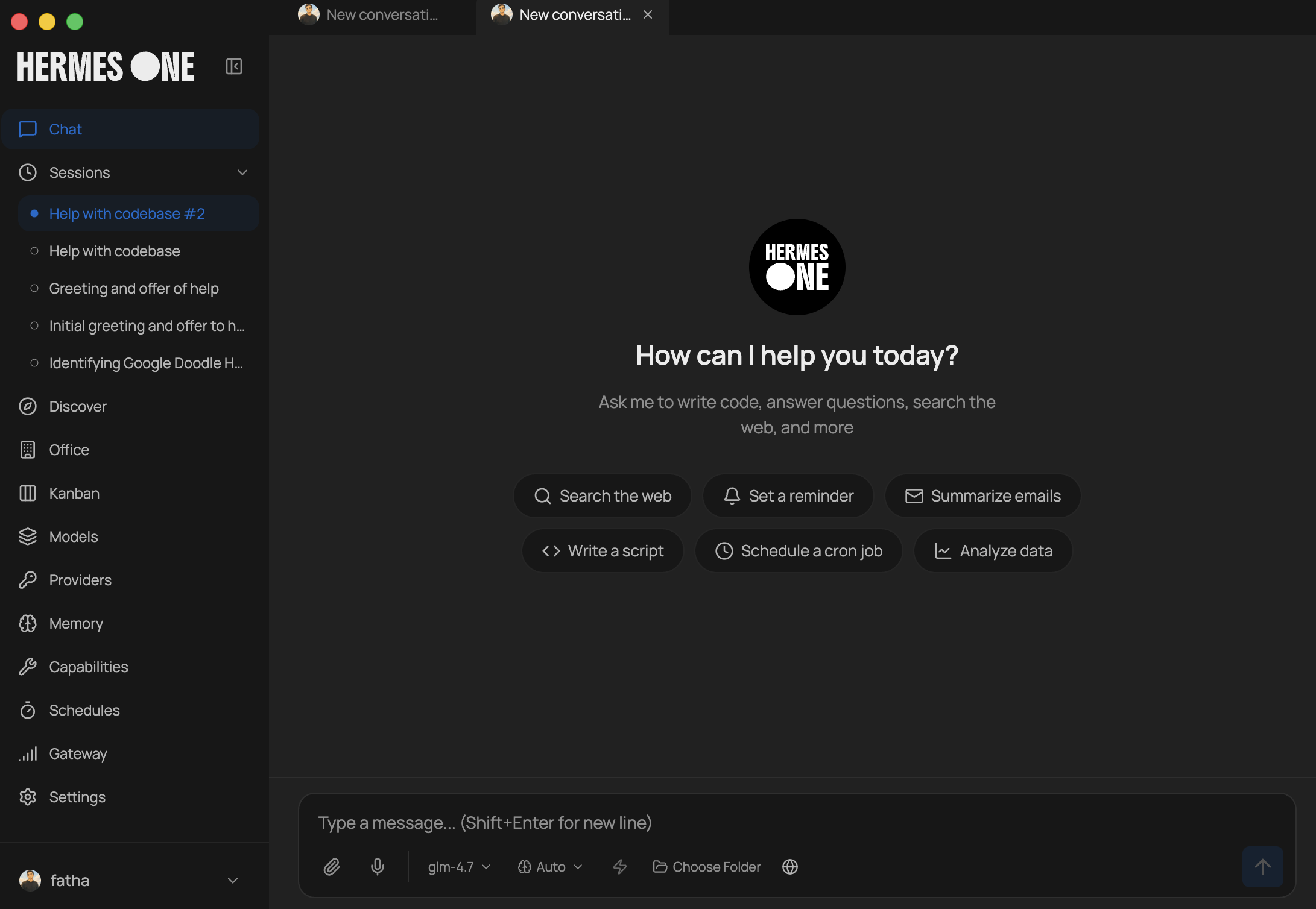 Chat surface of the Hermes desktop app